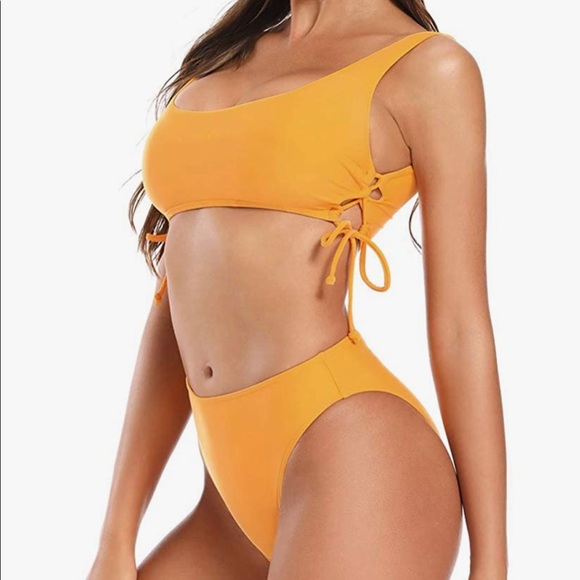 NWT DIXPERFECT Mustard Yellow Two Piece Swimsuit Tie Bikini - Picture 3 of 13